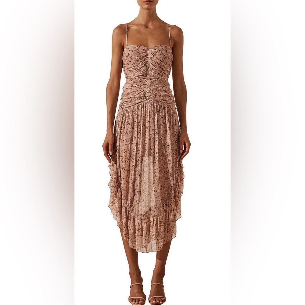Shona Joy PAULETTE RUCHED MIDI Pink Size L NWOT